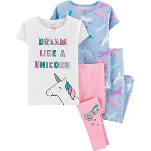 Carters 4 Piece Toddler Girls Unicorn Dream Snug Fit 100% Cotton PJs Pajamas 4T